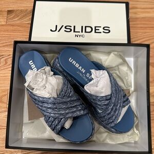 J/Slides urban sport denim raffia Quincy slides size 7